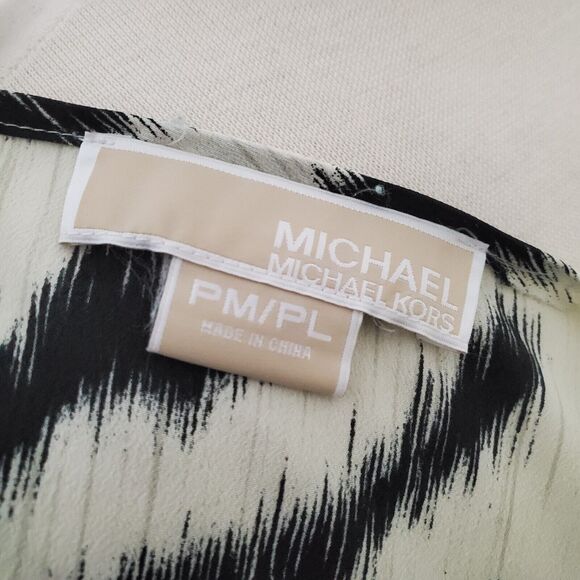 MICHAEL KORS Zebra Print Blouse Petite M/L Kaftan Black Cream Kimono Sleeve Top - Picture 5 of 5
